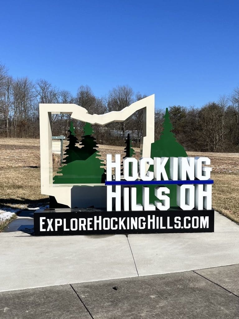 Explore Hocking Hills OH sign outside