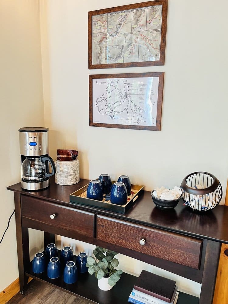 Wake up to your morning coffee at the coffee bar where Torke coffee filterpacks, sugar, and creamer are provided.
