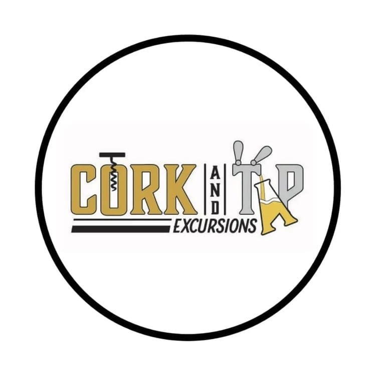 Logo for Cork and Tap Excursions featuring crossed corkscrew and tap icons