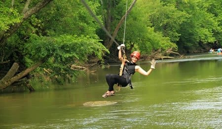 Ziplining adventure at Hocking Hills Canopy Tours over water