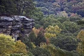 Steep cliff walls and wooded trail at Conkle’s Hollow State Nature Preserve