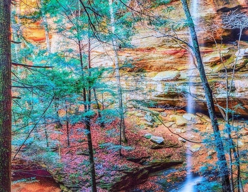 A photo of Proposal Falls in Ash Cave, Hocking Hills State Park.