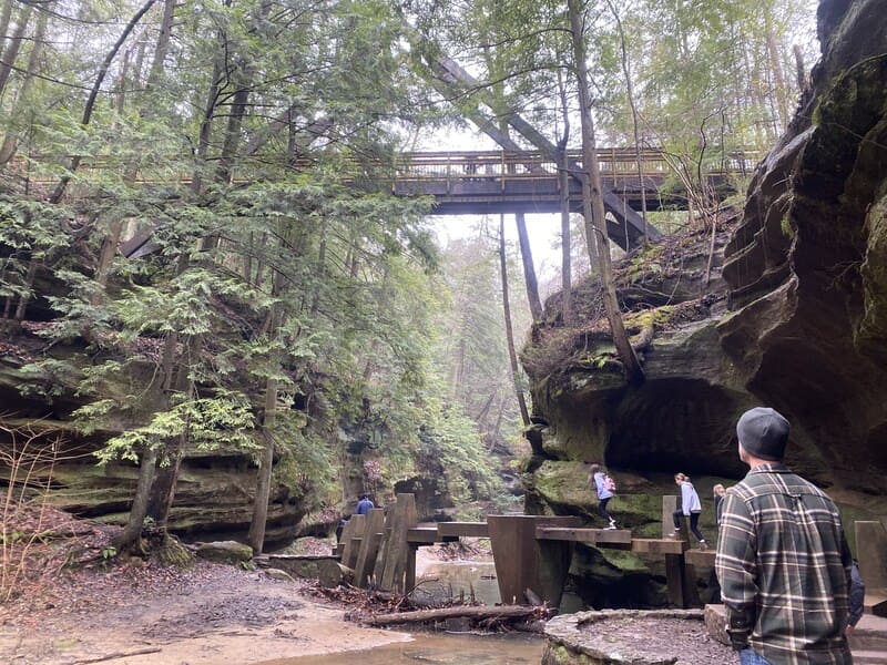 Photo of family hiking at Hocking Hills State Park.