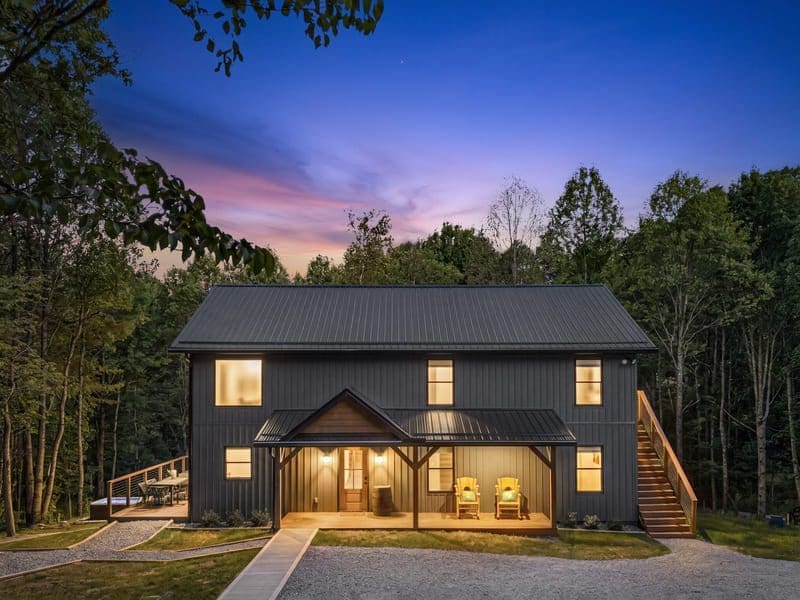 Exterior of Magnolia Grove Lodge at dusk