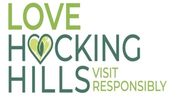 Love Hocking Hills Visit Responsibly logo with heart-shaped leaf